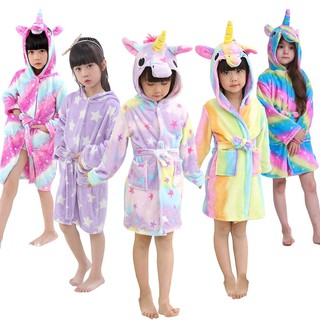 Kids Girls Unicorn Pajama Flannel Hoodie Sleepwear Toddler Boys Nightwear Bathrobe Theme Party Costume