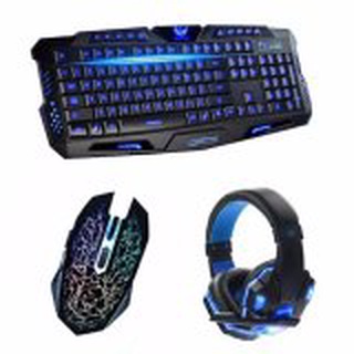AESOPCOM M200 GAMING Keyboard, LED HD BASS Headset and USB 7 LED Mouse Bundle BLACKCOD