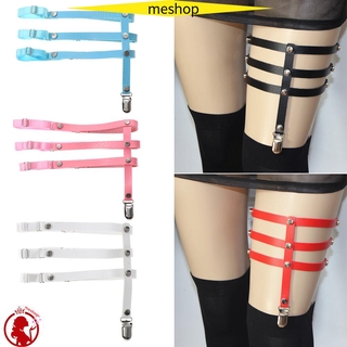 ME Elastice Pu Leather Garters 3 Rows Adjustable Thigh Thigh Ring Punk Women's Clothing Gothic Accessories Nightwear Leg Harness Garter Belt/Multicolor