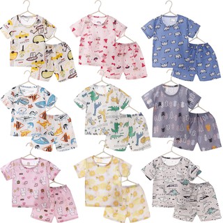 Kids Mesh Sleepwear Baby Breathable Clothes Pajamas Boys Clothing Set Girls Nightwear Short Sleeve 2Pcs Set Cute Soft Cartoon Outwear