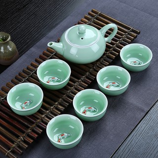 Celadon Fish Cup Tea Set Teapot Creative Ceramic Chinese Kung Fu Tea Set 3D Lifelike Fish sX2J