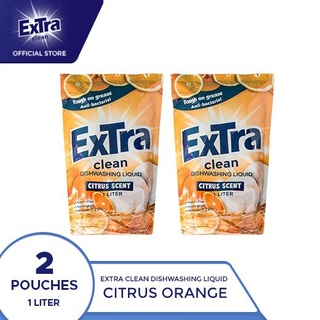 Extra Clean Citrus Orange Scent Dishwashing Liquid 1L (Pouch) Pack of 2