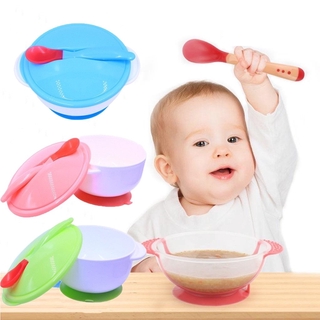 Baby Toddler Sucker Bowl Set with Spoon Training Eating Bowl boy girl Utensil kids