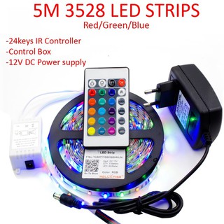 3528 5M LED strip light RGB 24keys Remote Control 12V Power Adapter Tape Christmas Decor Lights Lamp