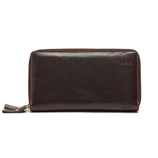 ✁▲Genuine Leather Men Long Wallets Double Zipper Wallet Man Clutch Bag Male Purse