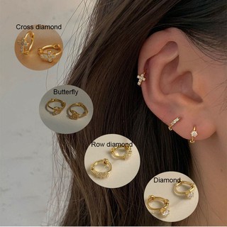 【COD & Ready Stock】14K Gold Plated Mini Zircon Hoop Earrings Cubic Zirconia Cartilage Earring Small Huggie Piercing Earings