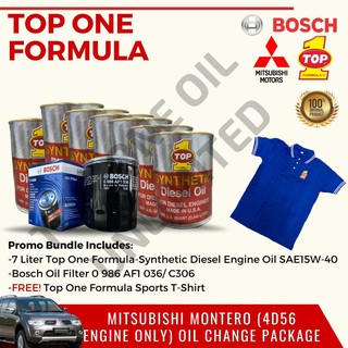 Mitsubishi Montero Oil Change Package Top One and Bosch BUNDLE with FREE Sports T-Shirt - SAE15W-40