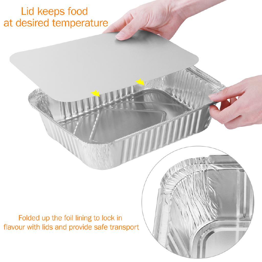 20pcs 260*190*63mm Disposable BBQ Drip Pan Tray Aluminum Foil Tin Liners with Lid (9)