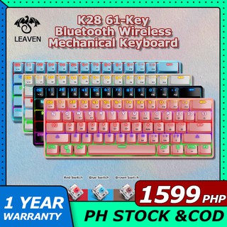 ✨【COD】LEAVEN K28 61key Rechargeable RGB Light Effect Bluetooth Dual-Mode Gaming Mechanical Keyboard