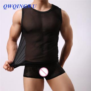 Casual Undershirt Men's Transparent T Shirt Sexy Mesh See Through Tops Tees Tight Singlet Gay Thin Shaper Male Undershirts