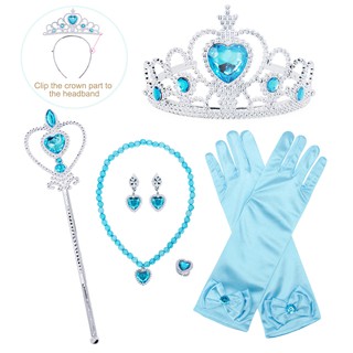 Set of 6 Blue Cinderella Accessories Crown Scepter Gloves Earrings Necklace Ring