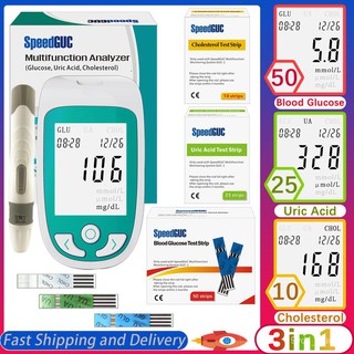 【Genuine Goods in Stock】Household Multi function Cholesterol Uric acid Blood glucose meter with Test