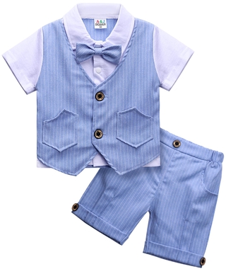 Baby Boy Wedding Suit Infant Birthday Party Outfit Toddler Christening Clothing Set Top + Shorts 2PC