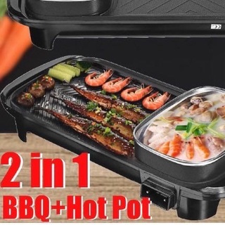 ☜๑▤Electric Griddles 2in1 Electric Grill & Hot Pot Non-stick Indoor Baking Flat Pan Hotpot Smokeless