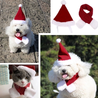 2PCS Pet Cat Dog Santa Hat + Scarf Christmas Red Costume (5)