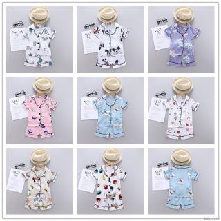 Summer Baby Kids Boys Girls Short Sleeve Print Sleepwear Set (1)