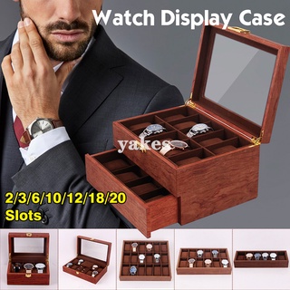 YAKES Jewelry Watch Display Organizer Storage Case 6/10/12 Slots Solid Wooden Watch Box