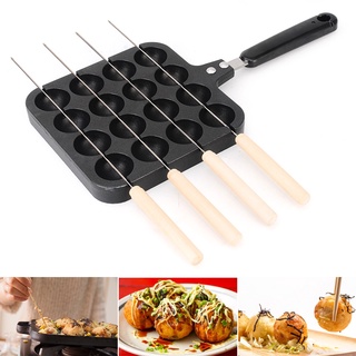16 Holes Aluminum Takoyaki Maker Grill Tray Octopus Ball Plate Home Cooking Baking Forms Mold Baking Pan Kitchen Gadgets With 4pcs Barbecue Needles