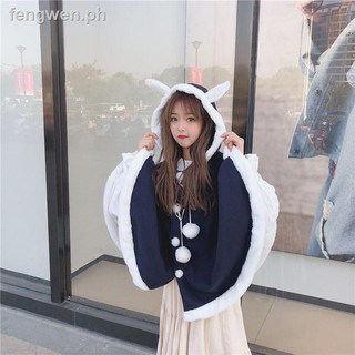 ♤qiu dong cute japanese female hooded cloak and fluffy rabbit ears pupil coat soft sister cardigan with ins