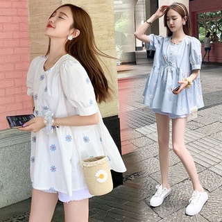Pregnant Women Blouse Loose Korean Style Maternity Blouse Floral Print Sweet Casual Fashion Pregnant Tops