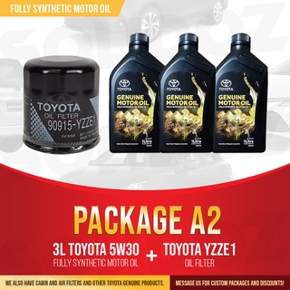 Fully Synthetic Package A2: 3L Toyota 5w30 Motor Oil with Toyota YZZE1 Oil Filter