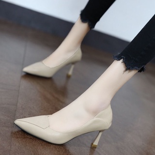 ❦❆French High Heels Soft Leather Women2020Autumn New Pointed Stiletto Heel Comfortable All-Match Two
