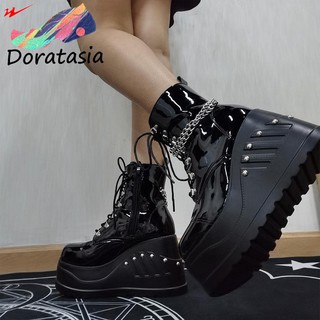 Spot goodsBrand Punk Goth Platform Motorcyle boots Wedges Women's Boots Lace Up Trendy INS Hot Sale