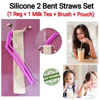 Silicone Straws w/ Brush & Pouch Set Eco Friendly.