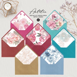 ☼❄5pcs Baronial Envelopes with floral lining