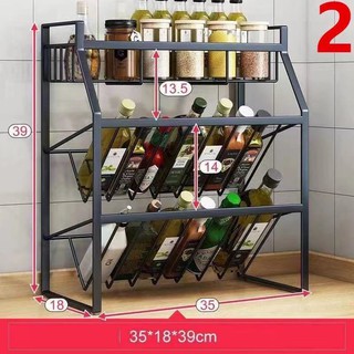 ๑✆Kitchen Seasoning Rack /Kitchen Shelf Black Three Layers Sauce Bottles Spices Rack