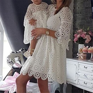 1Pc Family Matching Clothes Mother Daughter Dresses Women Floral Lace Dress Baby Girl Mini Dress Mom