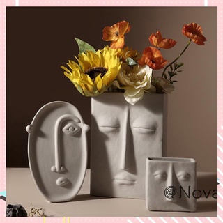 【Available】Nordic Contracted Creative Ceramic Vase Dried Flowers Art Human Face Design Home Drawing