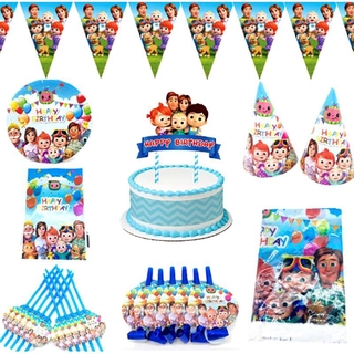Cocomelon Theme Family Party Tablecloth Paper Cups Plates Straws Birthday Party Decor Disposable Tableware Supplies