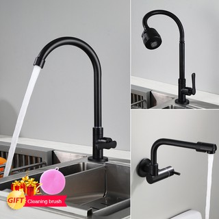 Single cold black kitchen sink faucet cold water 304 stainless steel laundry sink faucet into the wall faucet