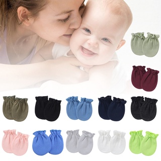 1Pair Baby Anti-scratch Soft Cotton Gloves Newborn Solid Color Handguard Mittens