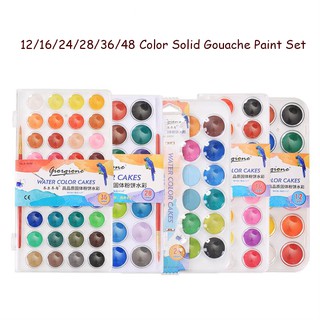 Water Color Cakes With Brush and Premium Case 12/16/24/28/36/48 Colors