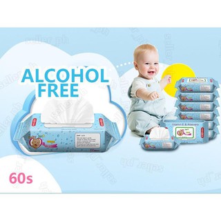 ♗☑60sheets /1 pack Newborn Kids Clean Care Baby Wipes Alcohol Free Wet Wipes With Coverwipes