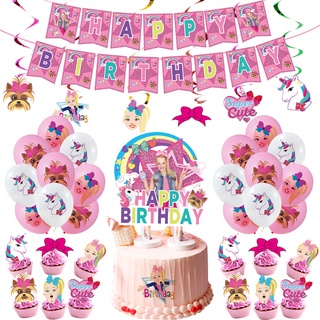 JOJO Siwa Theme Girl Birthday Party Needs Pink Unicorn Part Decoration Set Banner Cake Topper Balloon Party Supplies Baby Gifts