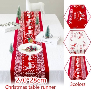 Christmas Table Runner Xmas Decoration Festive Red Snowflake Tree Elk Cloth Tablecloth Desktop Decor