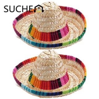 SUCHEN 2Pcs Adjustable Pet Straw Hat Buckle Pet Ornaments Mexican Straw Cap Colorful Costume Cat Dog Supplies Sombrero (1)