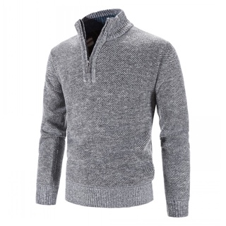 2021 Autumn and Winter New Plus Velvet Men&#39;s Sweater Coat Half Turtleneck Sweater Men&#39;s Zipp