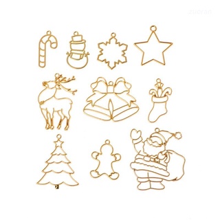 ZUO 10Pcs Christmas Tree Santa Claus UV Metal Frame Pendant Open Bezel Resin Jewelry
