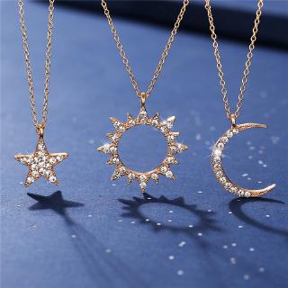 Ifyou Fashion Galaxy Series Necklace Women Star Moon Sun Gold Dangle Necklaces Earrings Set Gifts Jewelry