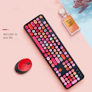 D1♣⊕Mofii Sweet Mixed Color 2.4G Wireless Keyboard and Mouse Combo Cute Keyboard Mouse Set for PC La