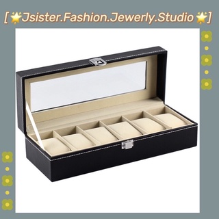 storage box☍Watch Box 6 Slots Wrist Watches Jewelry Display Storage Organizer Leather