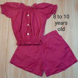 Batch 3 ( XL ) terno for girls off shoulder top and garterized shorts woven for 8-10 years old