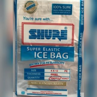 Super Elastic Plastic Ice Bag 4x12 100pcs Shure or White Horse