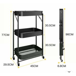 Home Zania Free Installation All-Metal 3-Tier Foldable Cart Trolley Storage With Wheels 96 By 6.8 Cm (4)