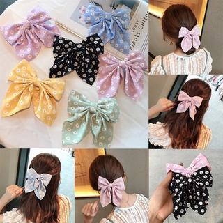 Daisy Bow Hair Clip Korean Fashion Bow Ribbon With Clip Flower Printing Bowknot Duckbill Clips Hair Accessories
