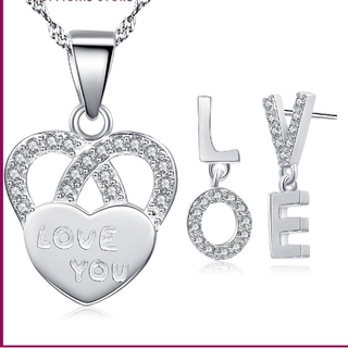 Lucky Silver Original 92.5 Italy Silver LOVE Heart Design Set ( NS36- N372+SE10 )